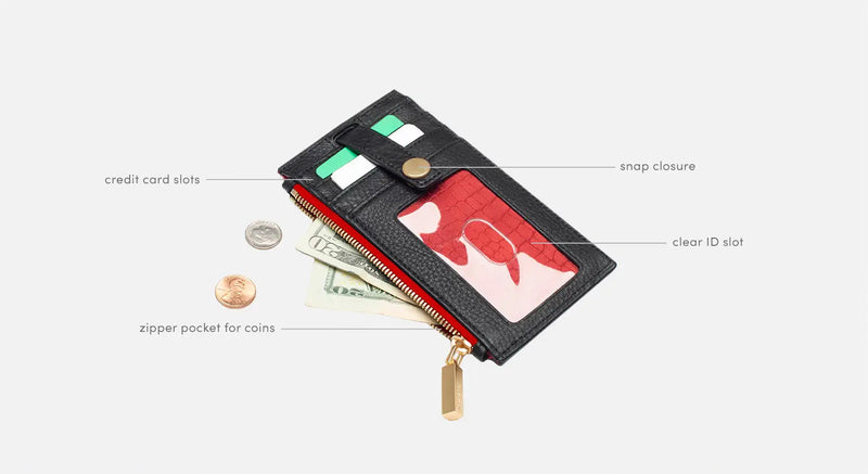 Hammitt 210 West Wallet Black/Brushed Gold Red Zip-Rebel Romance