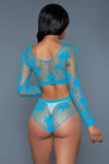 BeWicked Floral Delight Bodystocking Turquoise Blue