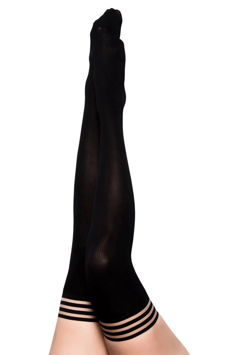 Kixies Stockings Hosiery Dana Lynn Ribbed Thigh High Black-Rebel Romance