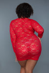 BeWicked Plus Size Queen Lynn Chemise Long Sleeve Red Lace