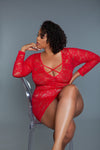 BeWicked Plus Size Queen Lynn Chemise Long Sleeve Red Lace