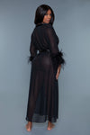 BeWicked Sahar Sheer Full Length Robe With Ostrich Feather Trim Black