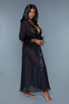 BeWicked Sahar Sheer Full Length Robe With Ostrich Feather Trim Black