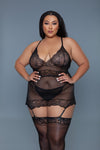 BeWicked Ryder Gartered Chemise Lace Cups Sheer Black