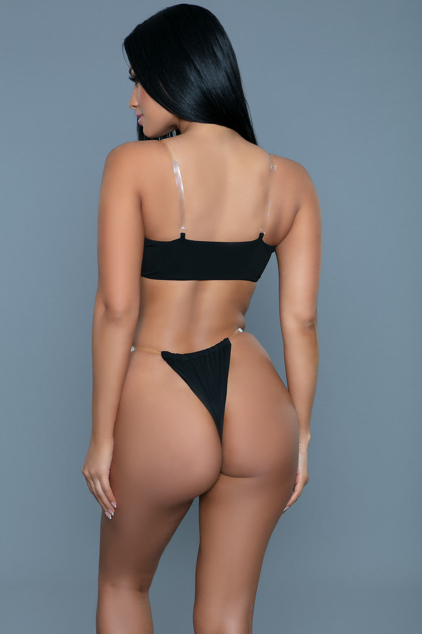 BeWicked Sloane Swimsuit with Clear Straps Bikini Set Black