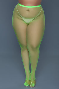BeWicked Up All Night Pantyhose Fishnet Neon Green
