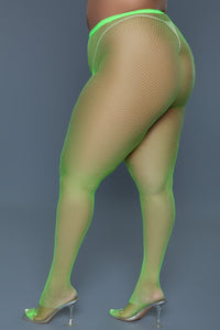 BeWicked Up All Night Pantyhose Fishnet Neon Green