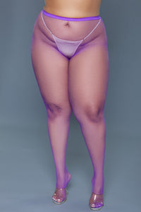 BeWicked Up All Night Pantyhose Fishnet Purple