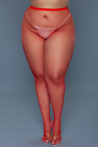 BeWicked Up All Night Pantyhose Fishnet Red