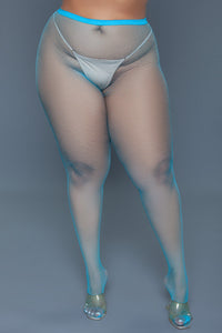 BeWicked Up All Night Pantyhose Fishnet Turquoise Blue