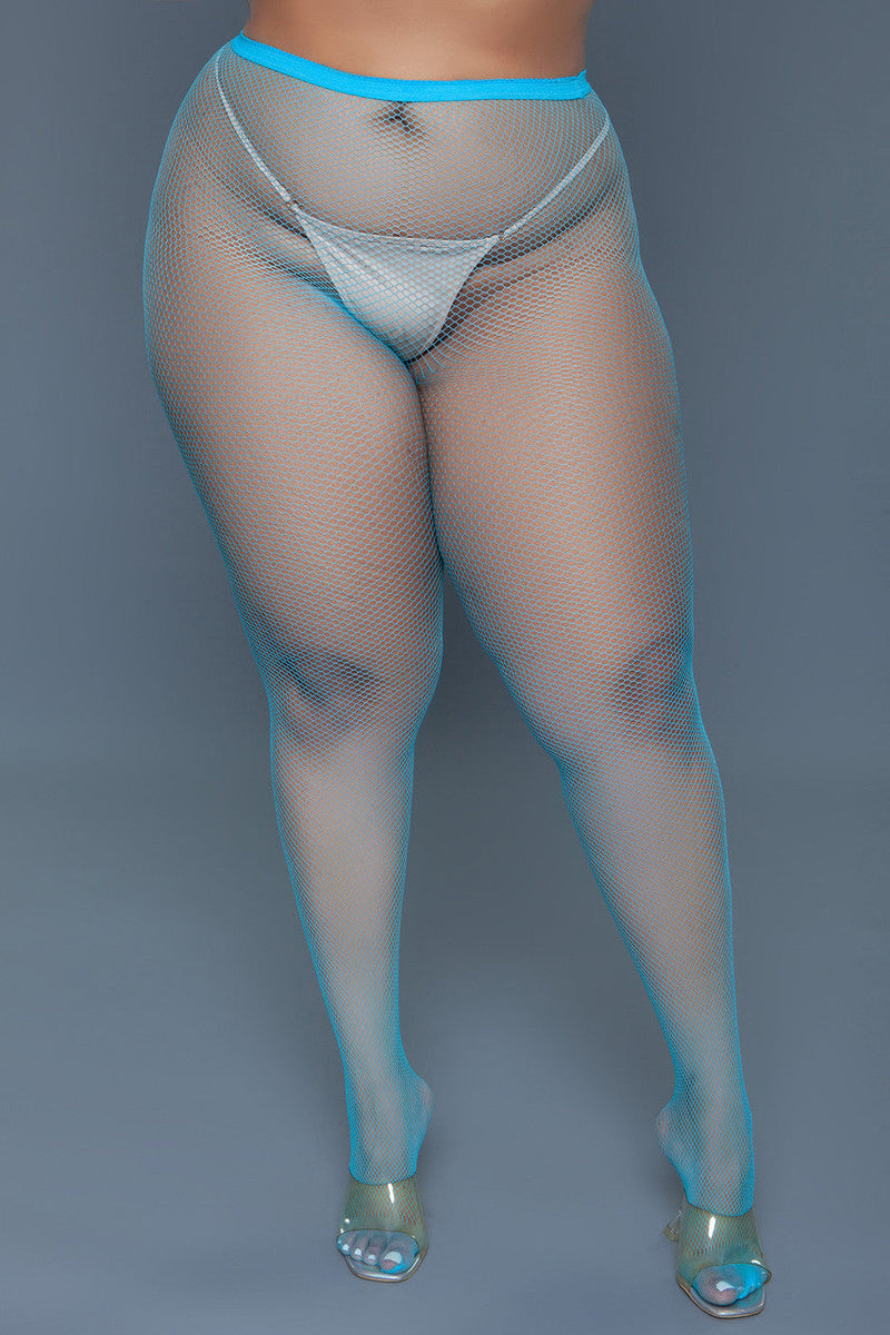 BeWicked Up All Night Pantyhose Fishnet Turquoise Blue