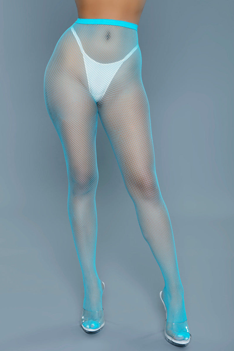 BeWicked Up All Night Pantyhose Fishnet Turquoise Blue