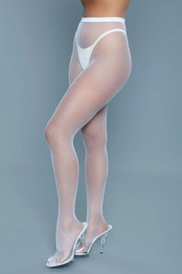 BeWicked Up All Night Pantyhose Fishnet White