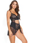 Coquette High Waist Open Front Babydoll & Thong Black