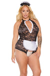 Coquette French Maid Lace Crotchless Teddy Headpiece Black