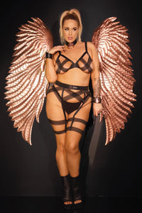 Coquette Pleasure Collection Queen Stretch Lace Elastic Bralette Leg Harness Set-Rebel Romance