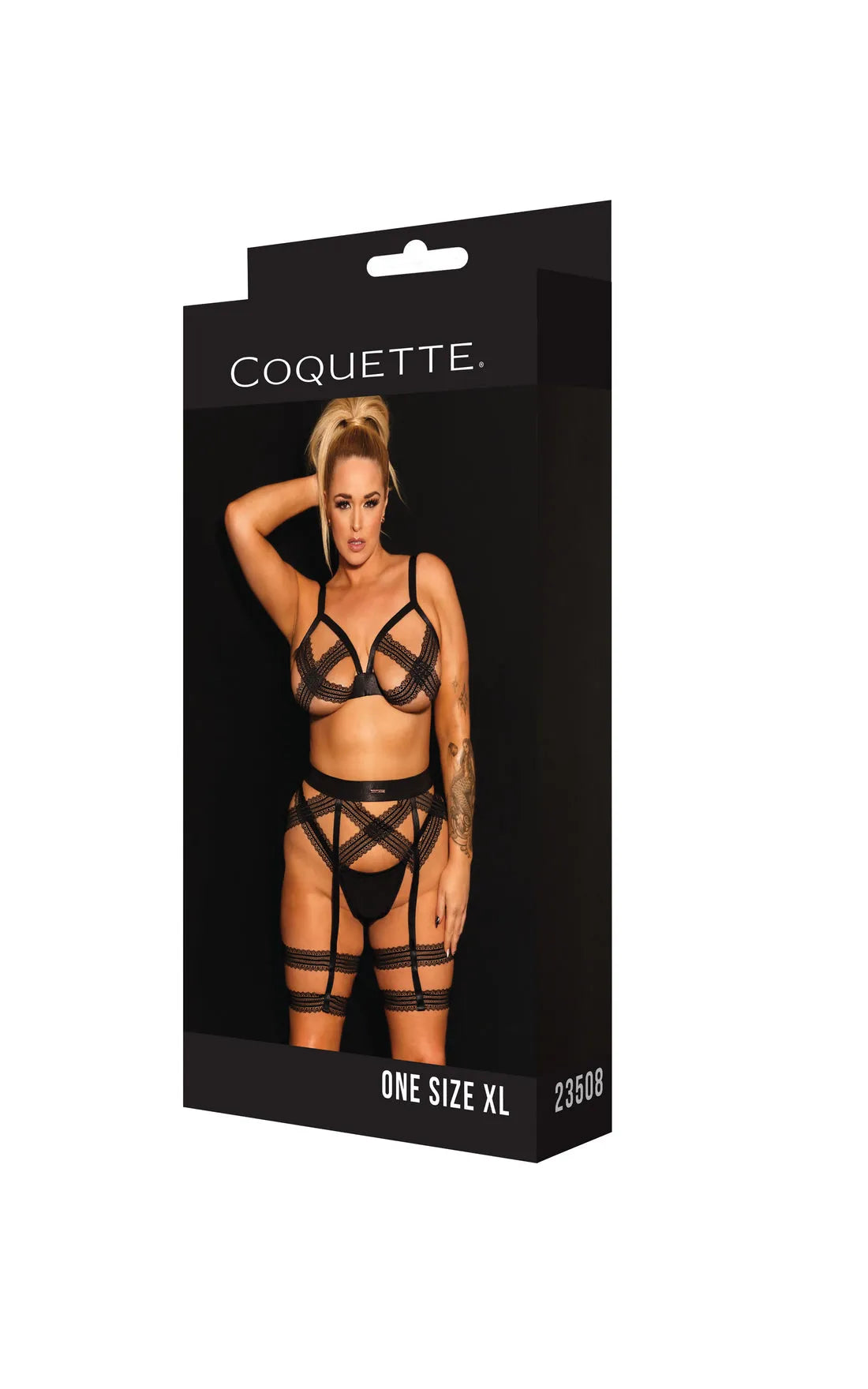 Coquette Pleasure Collection Queen Stretch Lace Elastic Bralette Leg Harness Set-Rebel Romance