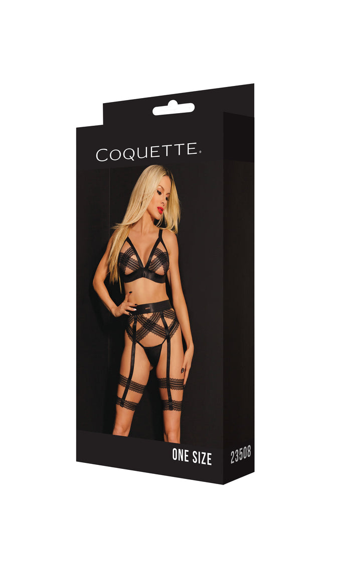 Coquette Pleasure Collection Stretch Lace Elastic Bralette Leg Harness Set