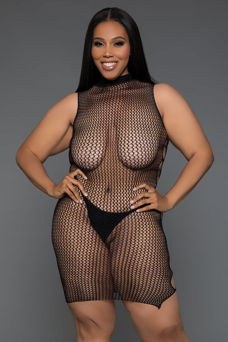 BeWicked Halter Bodystocking Dress Come Over Here Minidress Black