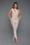 BeWicked All Your Desires Geometric Nylon Bodystocking One Shoulder White