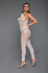 BeWicked All Your Desires Geometric Nylon Bodystocking One Shoulder White