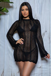 BeWicked Kinsley Mini Dress Coverup Crochet Long Sleeves Black