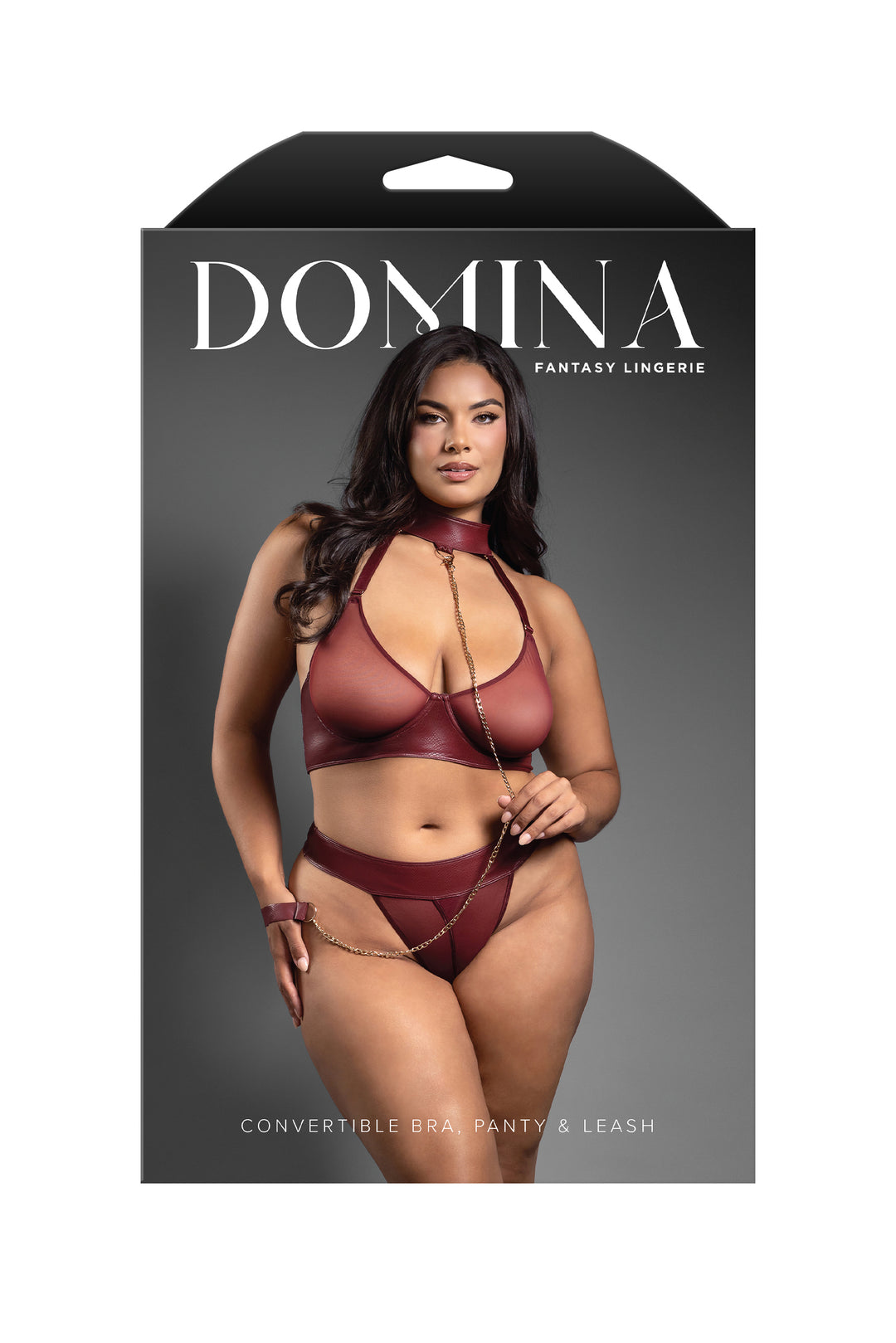 Fantasy Lingerie Queen Domina Embossed Faux Leather Sheer Bra Set Burgundy