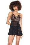 Coquette Holiday Scalloped Lace Strappy Babydoll Set Rose Gold Black-Rebel Romance