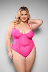 Juliette Lace Striped Mesh Crotchless Teddy Neon Pink Queen