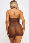 Samantha Rhinestone Bling Mini Dress Bodystocking Brown