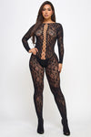 Kiara Bodystocking Lace Long Sleeve Black