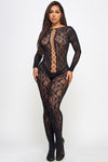 Kiara Bodystocking Lace Long Sleeve Black