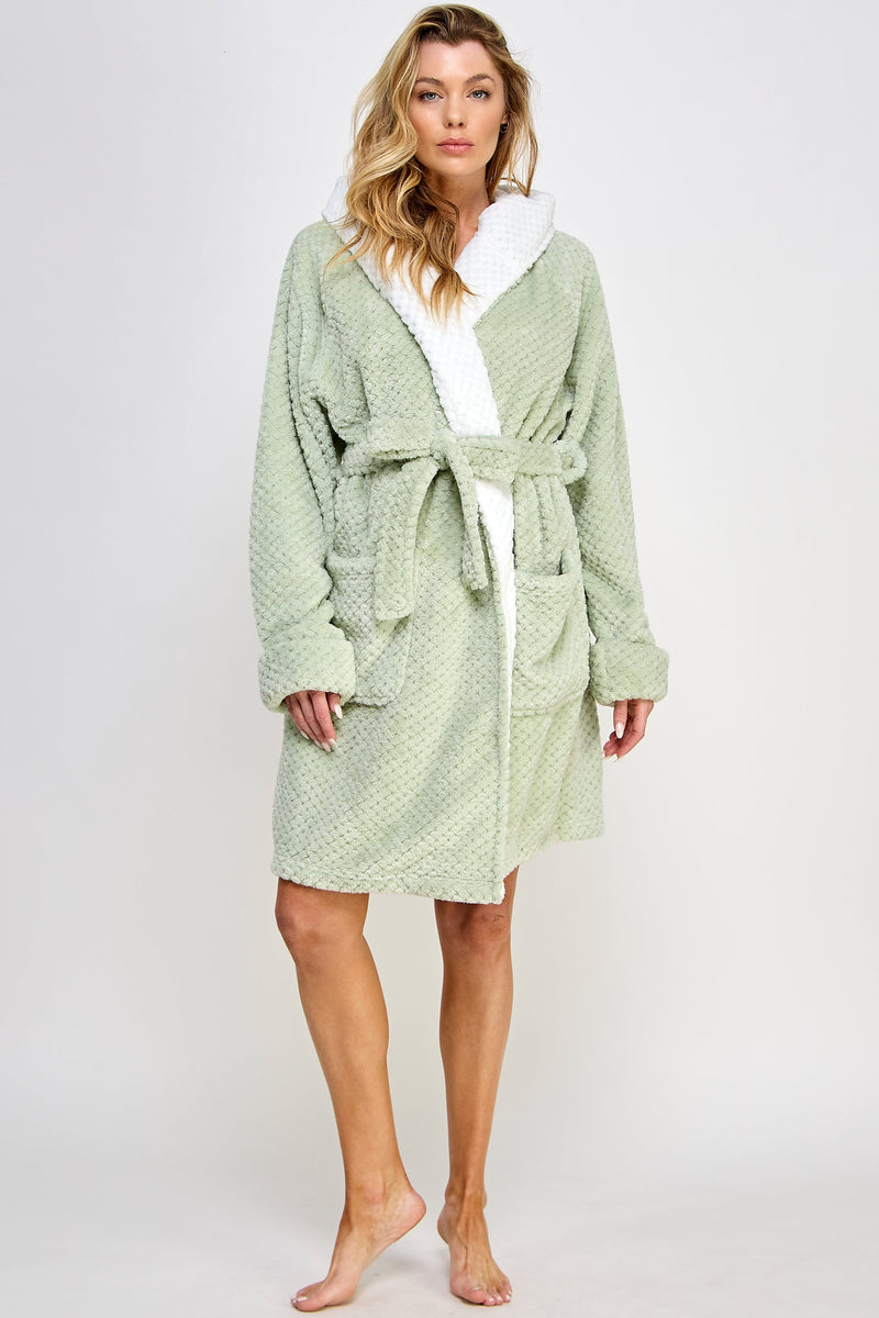 Jacquard Bailey Hooded Robe Mint Green