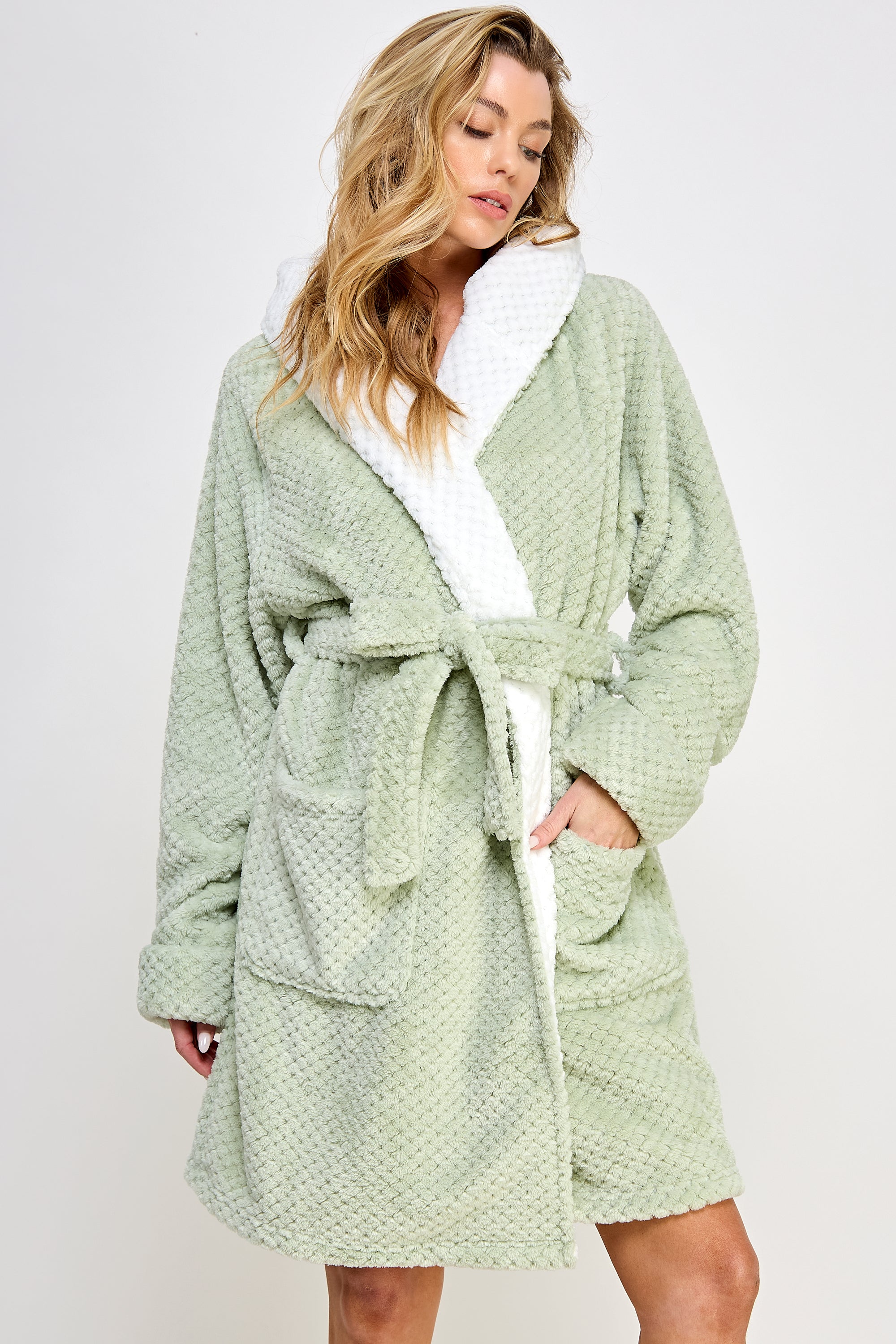 Jacquard Bailey Hooded Robe Mint Green