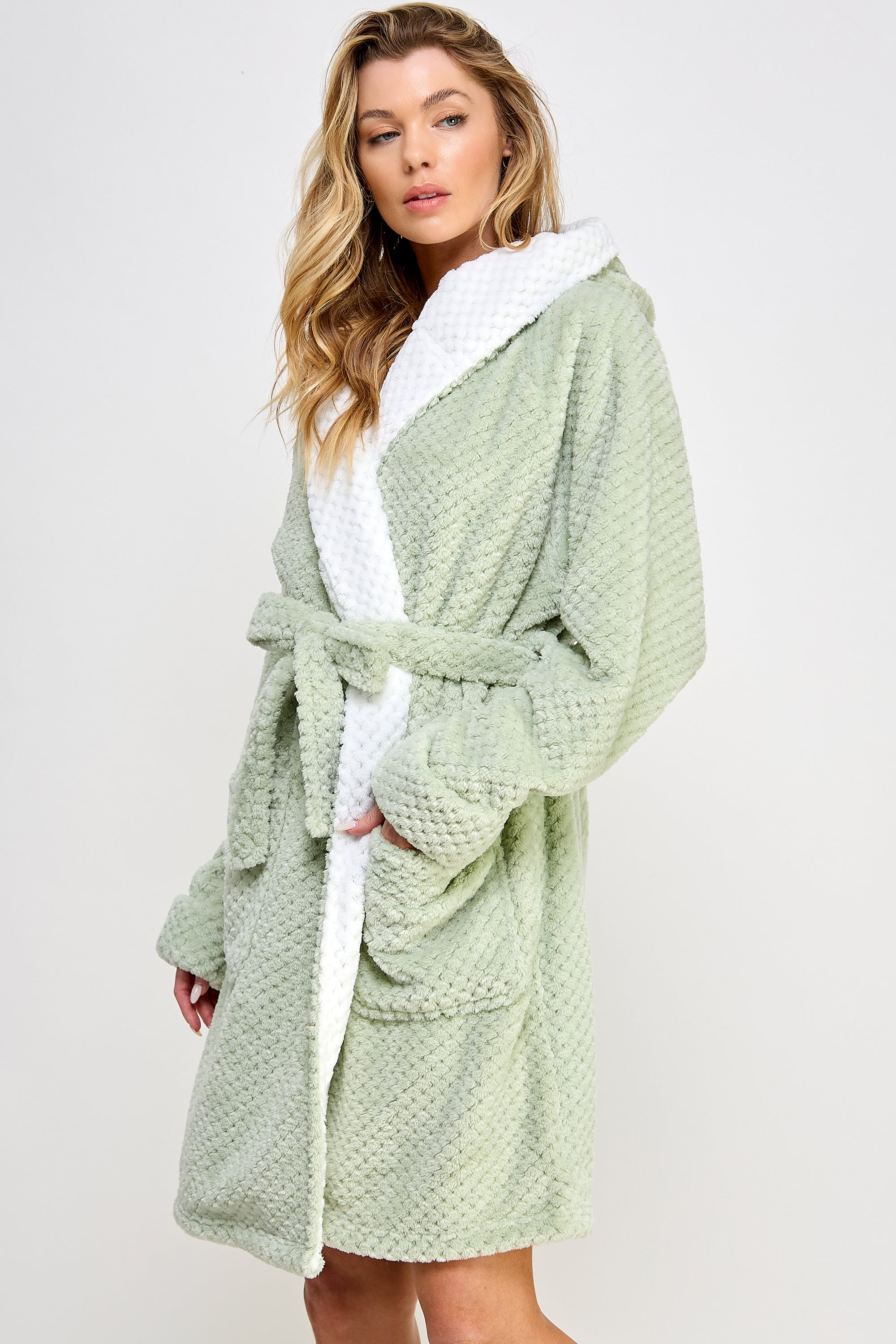Jacquard Bailey Hooded Robe Mint Green