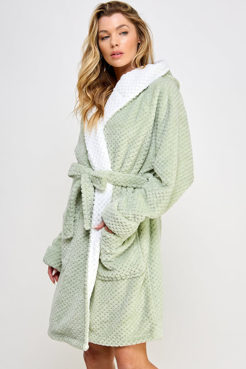 Jacquard Bailey Hooded Robe Mint Green