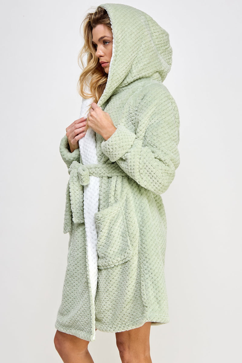 Jacquard Bailey Hooded Robe Mint Green