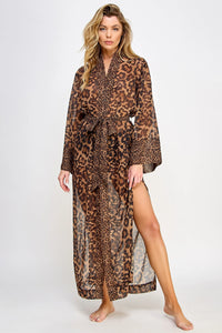 Juliana Long Robe Sheer Chiffon Leopard Print