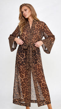 BeWicked Juliana Long Robe Sheer Chiffon Leopard Print
