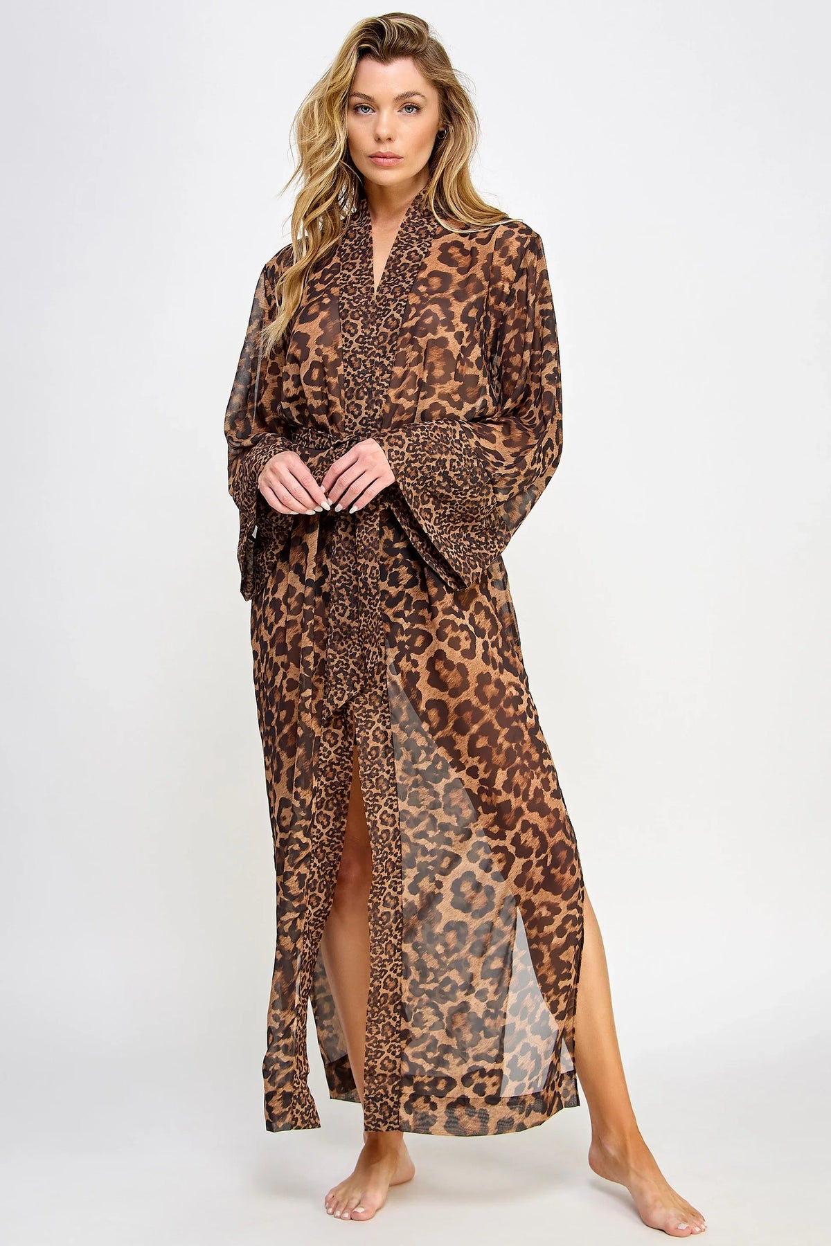 Juliana Long Robe Sheer Chiffon Leopard Print