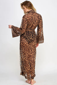 Juliana Long Robe Sheer Chiffon Leopard Print