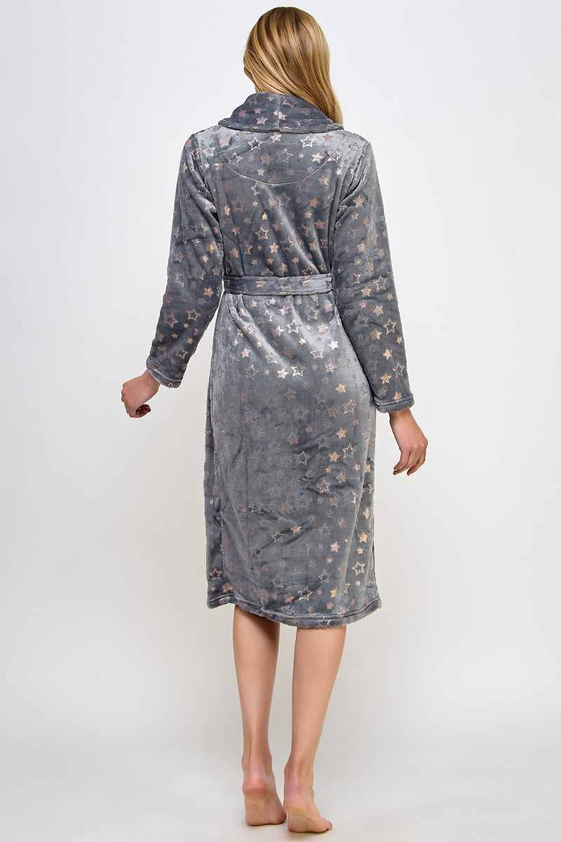 Metallic Stars Plush Estelle Robe Gray