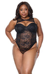 Queen Sexy Lace Padded Underwire Cups Bodysuit Teddy Black