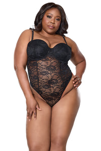 Queen Sexy Lace Padded Underwire Cups Bodysuit Teddy Black