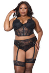 Queen Sexy Lace Padded Underwire Cups Cropped Bustier Set Black