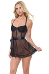 Coquette Sexy Sheer Mesh Padded Underwire Cups Babydoll Black