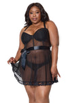 Queen Sexy Sheer Mesh Padded Underwire Cups Babydoll Black