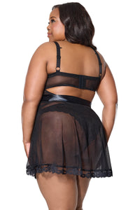 Queen Sexy Sheer Mesh Padded Underwire Cups Babydoll Black