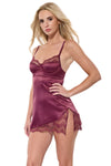 Coquette Sexy Lace Stretch Satin Side Slit Chemise Plum