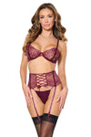 Coquette Sexy Lace Garter Bra Set Plum